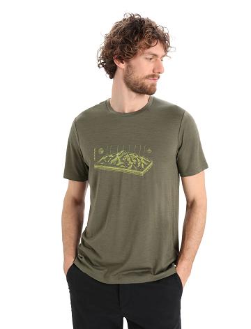 Pánské Tričko Icebreaker Merino Tech Lite II Krátké Sleeve Alps 3D Olivy Zelené | CZ 1775OKIR